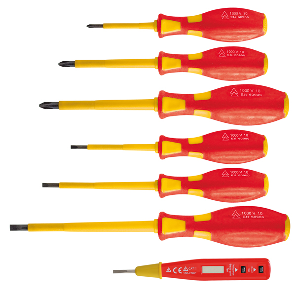  Cacciaviti isolati 1000 V - con cercafase - misure assortite - Valex - conf. 7 pezzi 