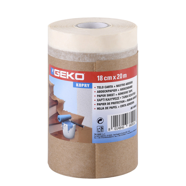  Bobina nastro adesivo e telo in carta - 18 cm x 20 m - Geko 