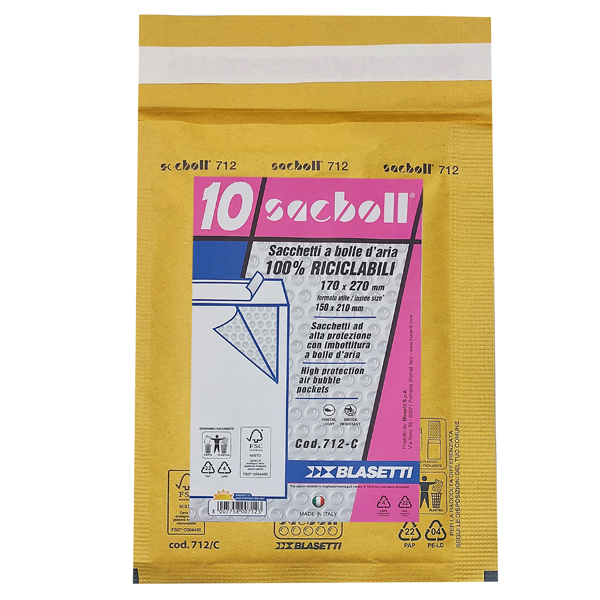  Busta imbottita Sacboll - C (17 x 27 cm) - carta - avana - Blasetti - conf. 10 pezzi 