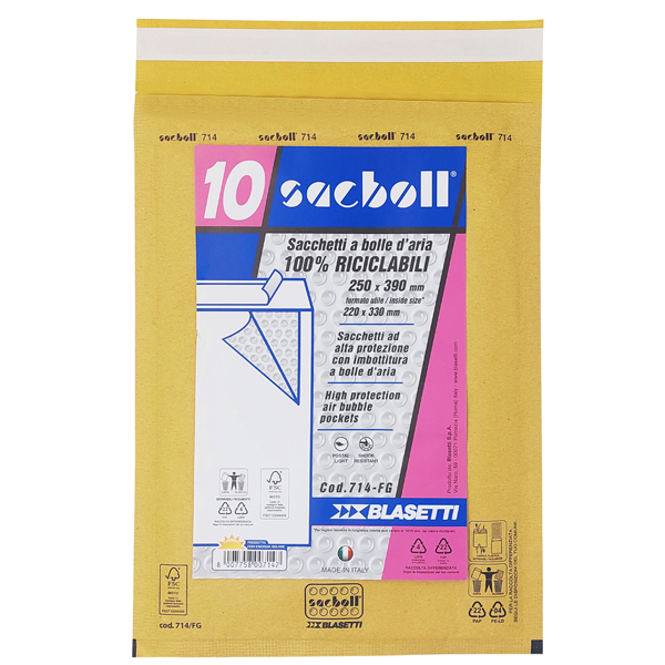  Busta imbottita Sacboll - FG (25 x 39 cm) - carta - avana - Blasetti - conf. 10 pezzi 