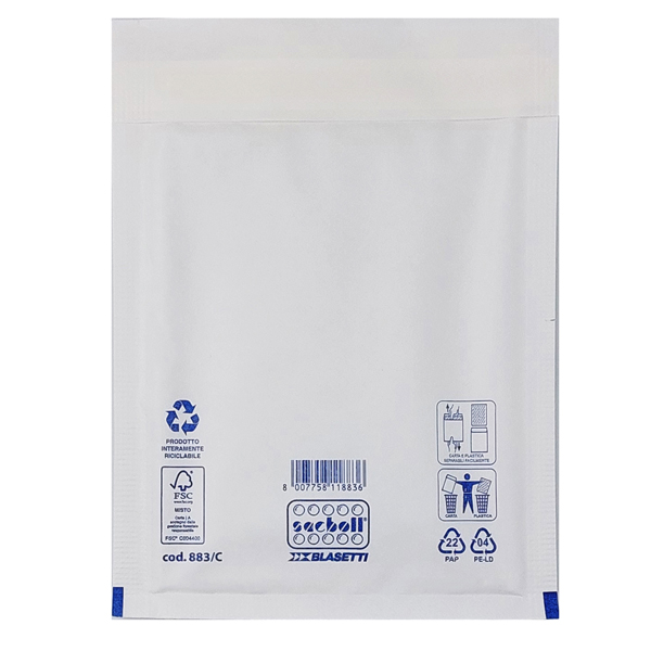  Busta imbottita Sacboll - C (17 x 27 cm) - carta - bianco - Blasetti - conf. 10 pezzi 