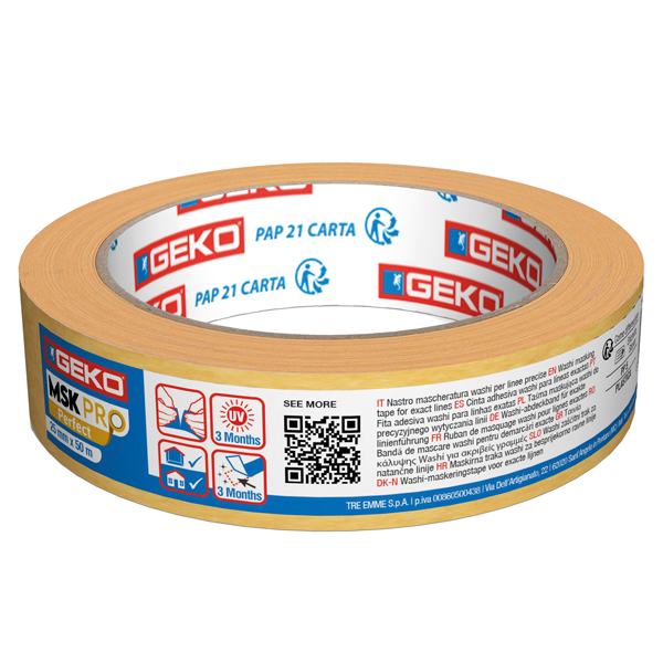  Nastro mascheratura PRO Perfect - per lavori di precisione - 2,5 cm x 50 m - carta washi - oro - Geko - conf. 6 pezzi 