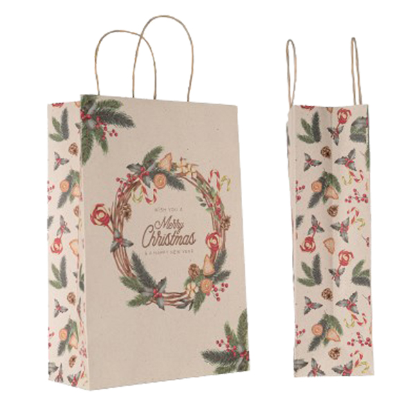  Shopper - maniglie cordino - 26 x 11 x 37 cm - carta kraft - natale ghirlanda verde - Mainetti Bags - conf. 25 pezzi 