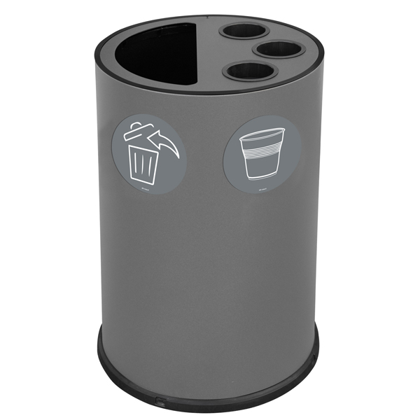  Contenitore tondo per raccolta differenziata - con divisiorio bicchieri - 50 L - grigio - Stilcasa 