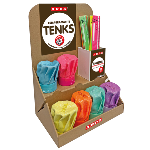  TemperamatiteTenks Glitter e Righe 16cm - colori assortiti - Arda - display Voilà 48 pezzi totali 