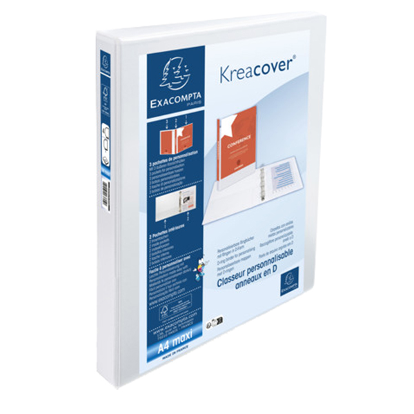  Raccoglitore personalizzabile Kreacover - A4 Maxi - 4 anelli a D 25 mm - dorso 4,7cm - PP - bianco - Exacompta 