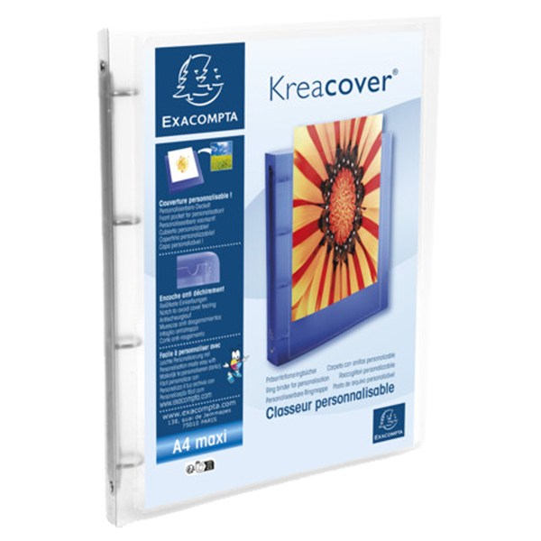  Raccoglitore personalizzabile Kreacover - A4 Maxi - 4 anelli tondi 15 mm - dorso 2 cm - PP - trasparente - Exacompta 