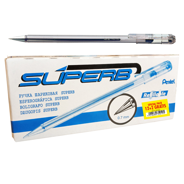  Penna a sfera Super B - punta 0,7 mm - blu - Pentel - promo pack 12+2 pezzi 