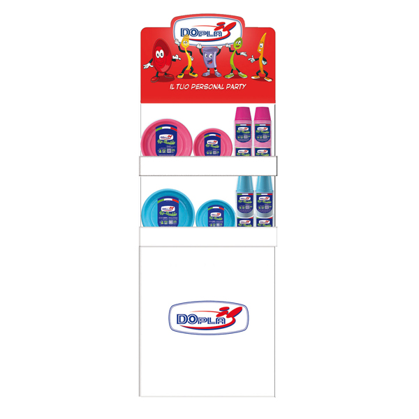  Espositore da terra Mini - con piatti e bicchieri Reuse - fucsia/turchese - Dopla 