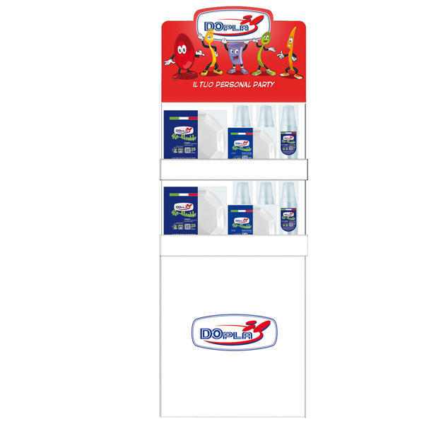  Espositore da terra Mini con piatti e bicchieri Reuse - bianco - Dopla 