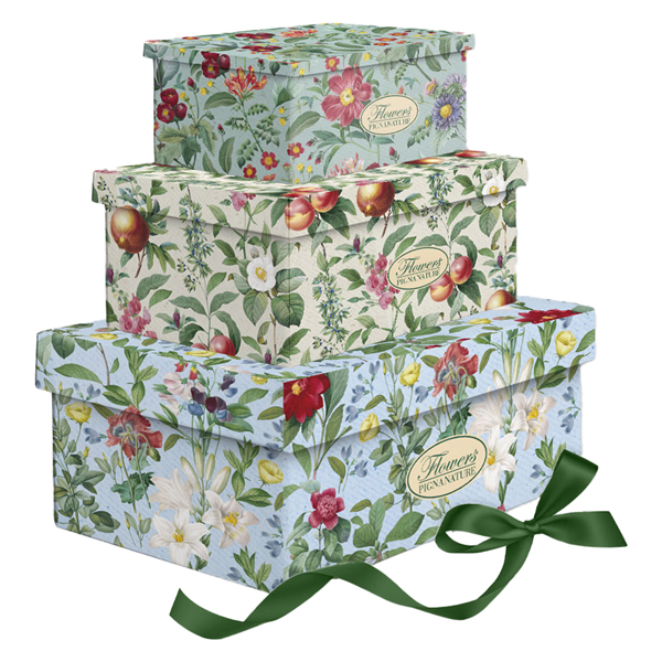  Set scatole regalo - fantasia Flowers - dimensioni assortite - cartoncino - Pigna - conf. 3 pezzi 