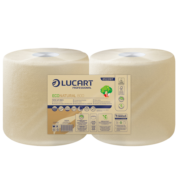  Bobina asciugatutto EcoNatural - 2 veli - 800 strappi - 213 m – avana - Lucart 