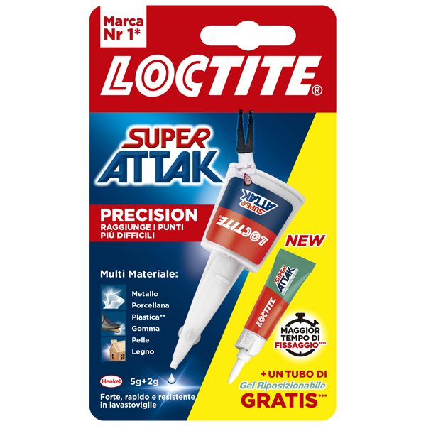  Colla Super Attak Precision - 5 gr + 2 gr - Gel Riposizionabile - Loctite 
