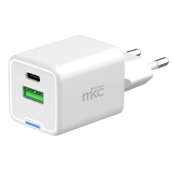  Caricabatteria rapido - 2 porte - USB-C e USB-A da 20W - MKC 