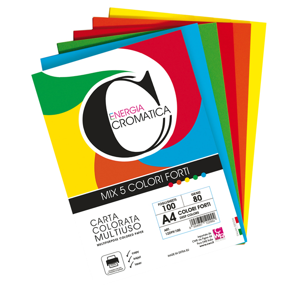  Risma carta Cromatica - A4 - 80 gr - colori assortiti forti - 100 fogli - CWR 
