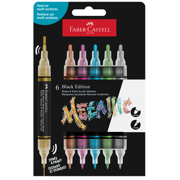  Marcatori Shake&amp;Paint - colori assoriti metallic - Faber-Castell - conf. 6 pz 