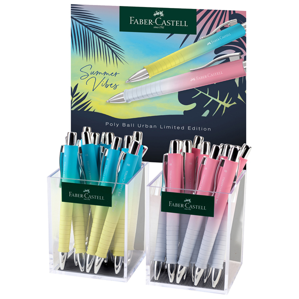  Penna a sfera Poly Ball Urban Summer - punta 0.7mm - fusto colori assortiti - Faber Castell - expo 24 pezzi 