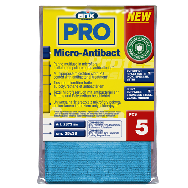  Panno multiuso Micro-Antibact - 35 x 38 cm - blu - Arix - conf. 5 pezzi 