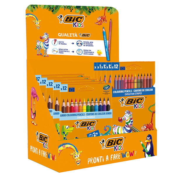  Espositore 24 astucci Kids Stripes + 25 astucci Kids Triangle Bic 