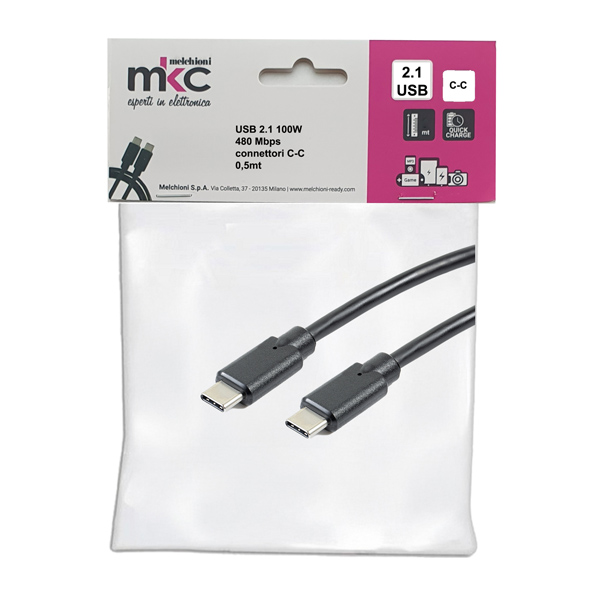  Cavo USB - 2.0 C/C - 100W - 480Mbps - 0,5 mt - MKC Melchioni 