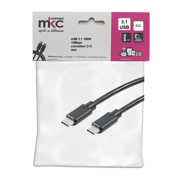  Cavo USB - 3.1 C/C - 100W - 10Mbps - 4 mt - MKC Melchioni 