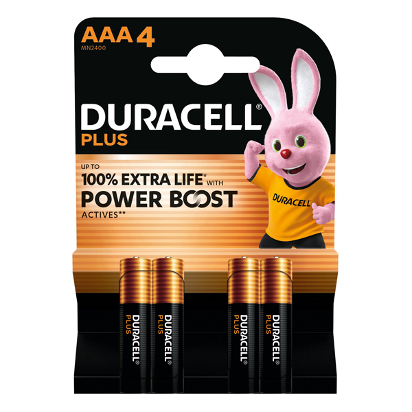  Pila ministilo AAA - 1,5V - Plus Powerboost - MN2400 - Duracell - blister 4 pezzi 