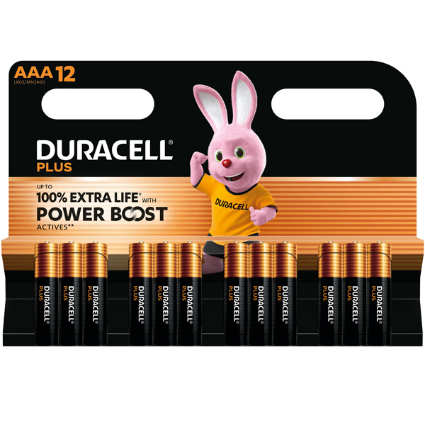  Pila ministilo AAA - 1,5V - Plus Powerboost - MN2400 - Duracell - blister 12 pezzi 