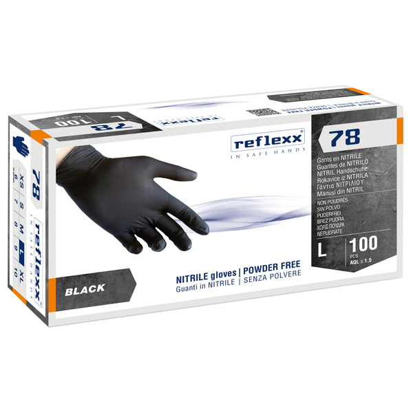  Guanti in nitrile R78 - senza polvere - taglia L - nero - Reflexx - conf. 100 pezzi 