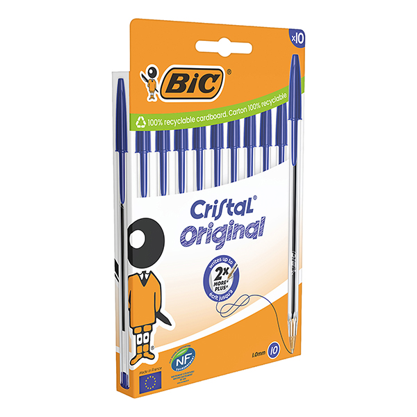  Penna a sfera Cristal - punta media 1,0mm - blu - Bic - conf. 10 pezzi 