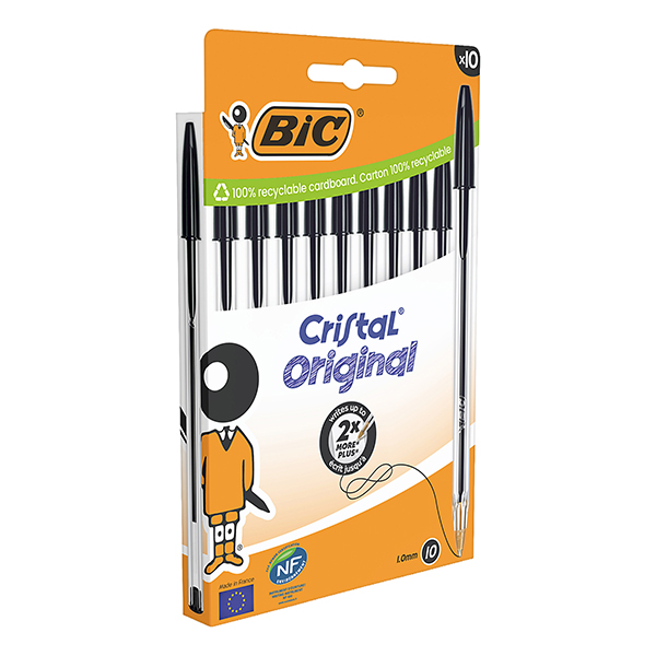  Penna a sfera Cristal - punta media 1,0mm - nero - Bic - conf. 10 pezzi 