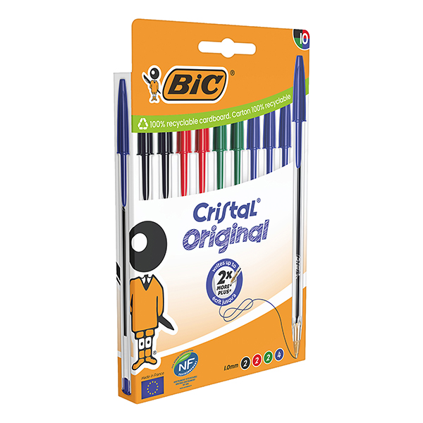  Penna a sfera Cristal - punta media 1,0mm - colori assortiti - Bic - conf. 10 pezzi 
