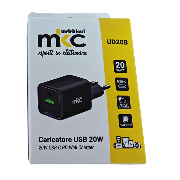  Caricatore USB - 20W - 1 USB-C + 1 USB-A - Nero - MKC Melchioni 