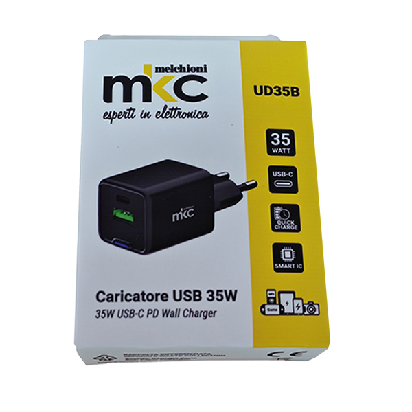  Caricatore USB - 35W - 1 USB-C + 1 USB-A - Nero - MKC Melchioni 