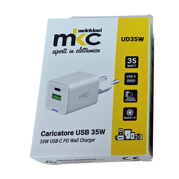  Caricatore USB - 35W - 1 USB-C + 1 USB-A - Bianco -MKC Melchioni 