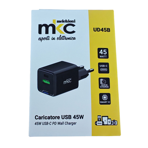  Caricatore USB - 45W - 1 USB-C + 1 USB-A - Nero - MKC Melchioni 