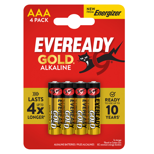  Pila ministilo AAA - 1,5V - Eveready Gold - alcalina - Energizer - blister 4 pezzi 