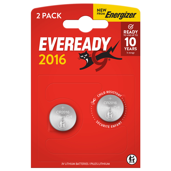  Micropila Eveready Lithium CR2016 - 3V - a pastiglia - litio - Energizer - blister 2 pezzi 