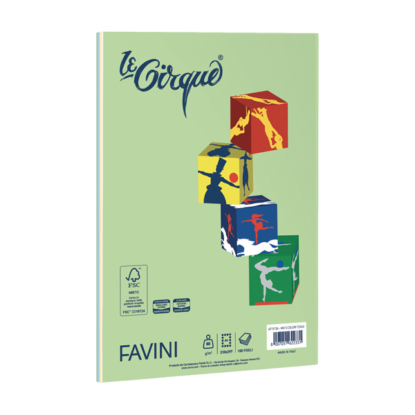  Carta Le Small Cirque - A4 - 80 gr - mix 5 colori tenui - Favini - conf. 100 fogli 