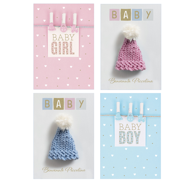  Biglietto Nascita - con glitter - fantasie assortite - Rex Sadoch 