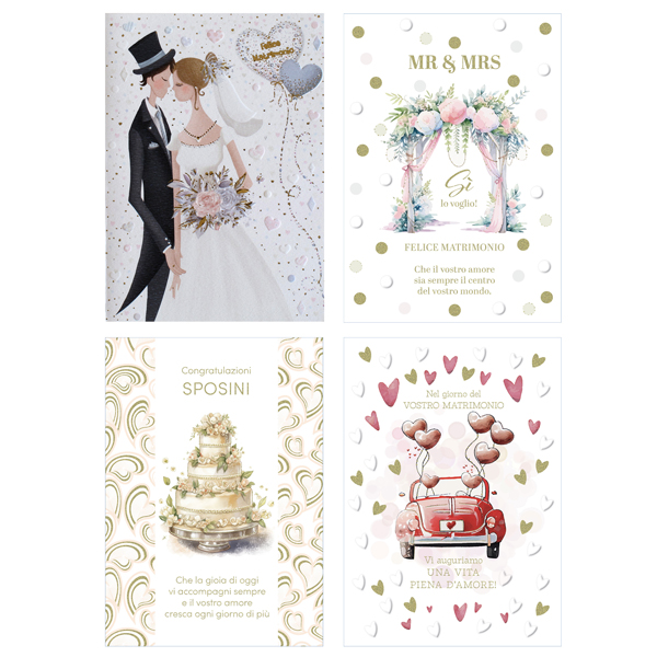  Biglietto Matrimonio - con foil oro e rilievo - fantasie assortite - Rex Sadoch 