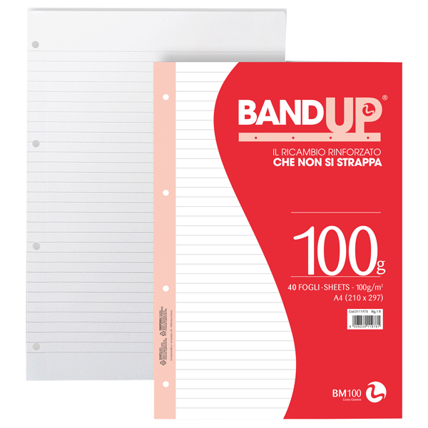 Ricambi BandUP forati rinforzati - A4 - 1 rigo - 100gr - BM - conf. 40 pezzi 
