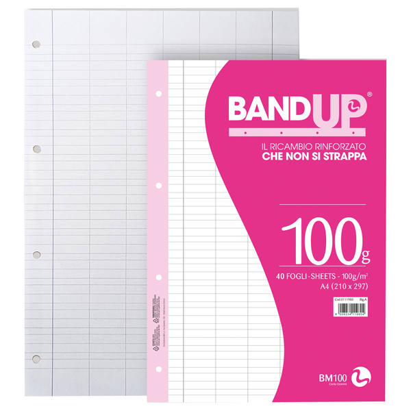  Ricambi BandUP forati rinforzati - A4 - rigo di 1a - 100gr - BM - conf. 40 pezzi 