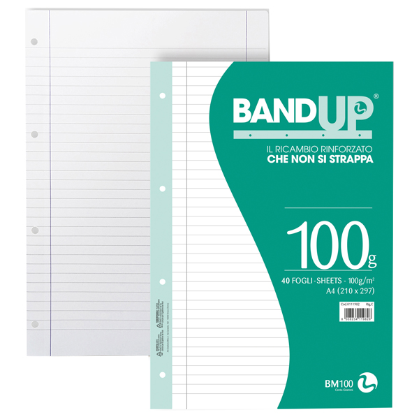  Ricambi BandUP forati rinforzati - A4 - 1 rigo c/margine - 100gr - BM - conf. 40 pezzi 
