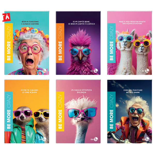  Maxiquaderno Be More Crazy - A4 - 1 rigo - alta fogliazione - 48+2 fogli - 100 gr - BM 