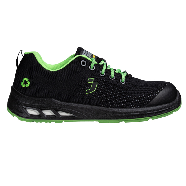  Calzatura bassa da lavoro Ecofitz S1P LOW - numero 46 - maglia riciclata - nero/verde - Safety Jogger 