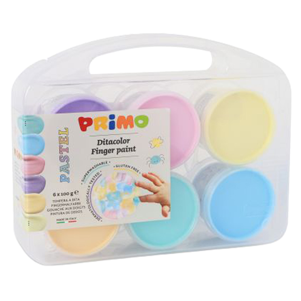  Ditacolor colori a dita - 100ml - c/pennello - valigetta 6 colori pastello - Primo 