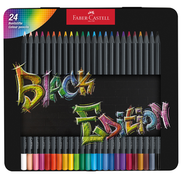  Matite colorate triangolare Black Edition - colori assortiti - Faber-Castell - conf.24 pezzi 
