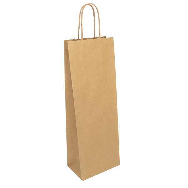  Portabottiglie EASY - maniglie cordino - 14 x 9 x 39 cm - carta sealing - avana - Mainetti Bags - conf. 25 pezzi 