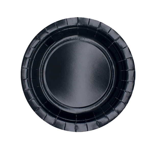  Piatti piani Ecocolor - Ø18cm - biodegradabile - nero - Big Party - conf. 25 pezzi 