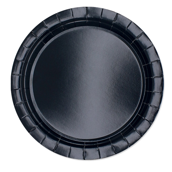  Piatti piani Ecocolor - Ø24cm - biodegradabile - nero - Big Party - conf. 25 pezzi 